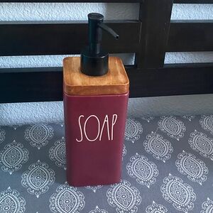 Rae Dunn soap Burgundy Soap Dispenser with Wooden Top